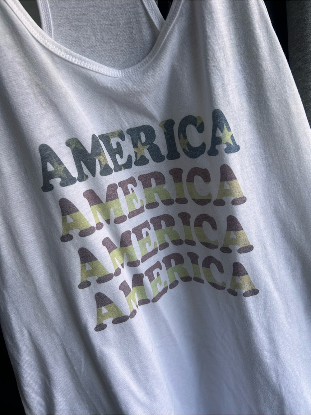 Next Level Apparel White Tank Top with Multicolor 'AMERICA' Graphic